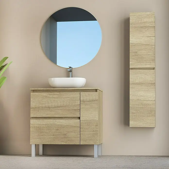 Conjunto de mueble de baño Oval - 80 cm, 4 piezas, Nature, Mate - Foto ambiente
