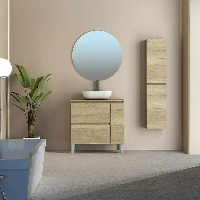 Conjunto de mueble de baño Oval - 80 cm, 4 piezas, Nature, Mate - Foto ambiente