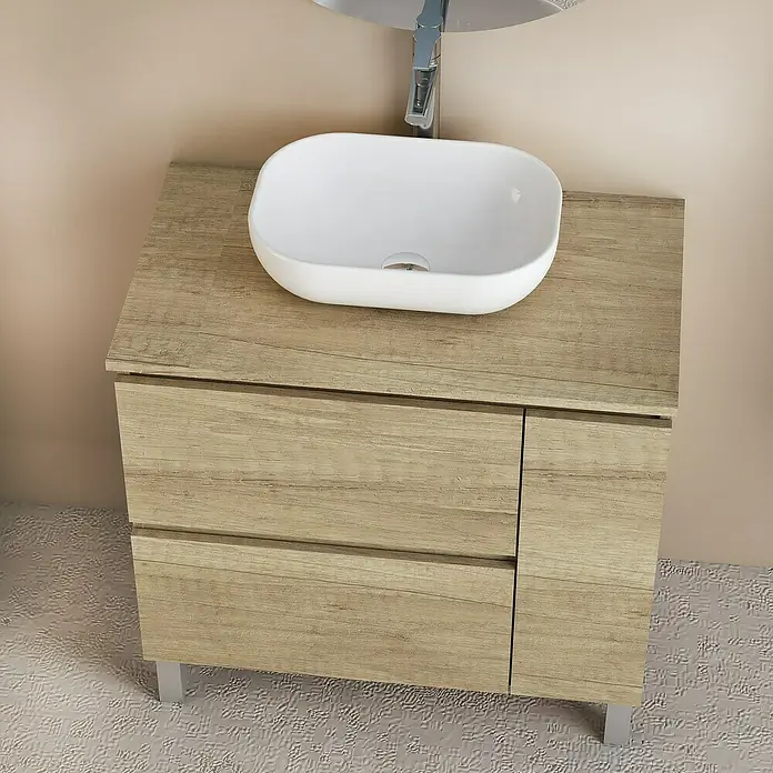 Conjunto de mueble de baño Oval - 80 cm, 4 piezas, Nature, Mate - Foto ambiente