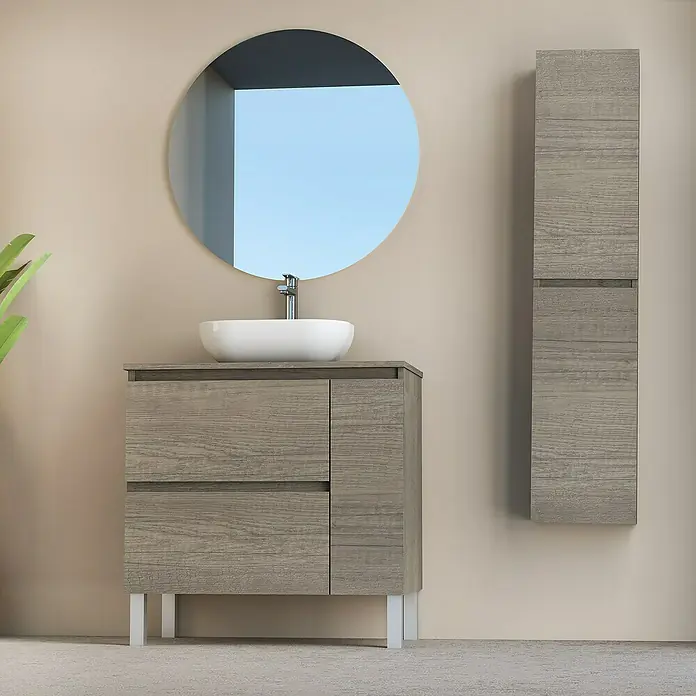 Conjunto de mueble de baño Oval - 80 cm, 4 piezas, Nebraska, Mate - Foto ambiente