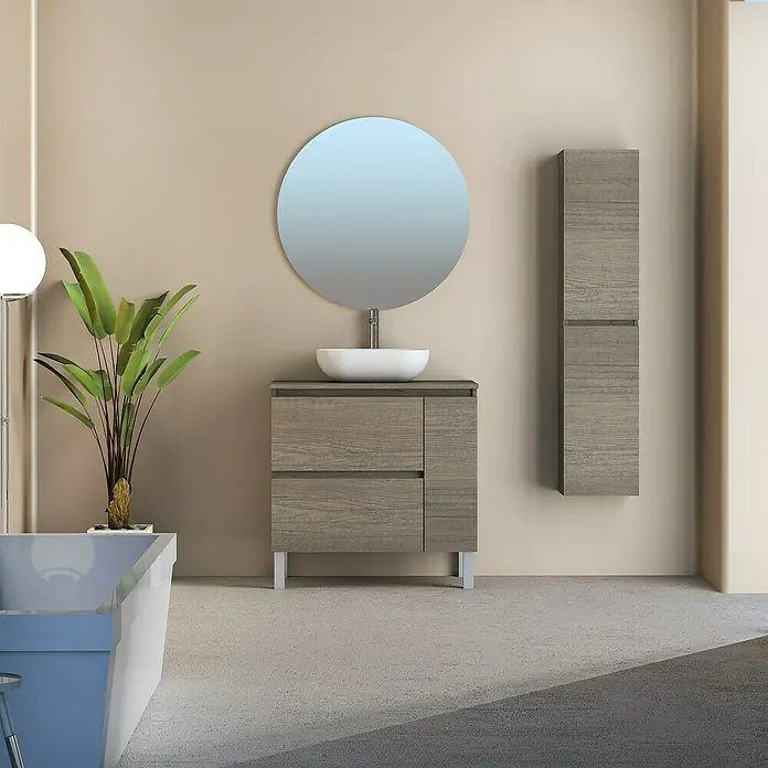 Conjunto de mueble de baño Oval - 80 cm, 4 piezas, Nebraska, Mate - Foto ambiente