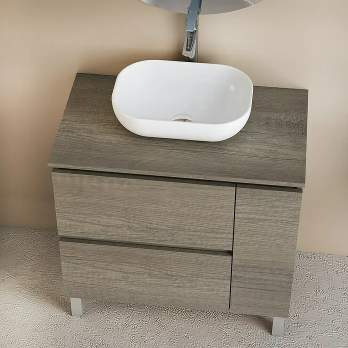Conjunto de mueble de baño Oval - 80 cm, 4 piezas, Nebraska, Mate - Foto ambiente