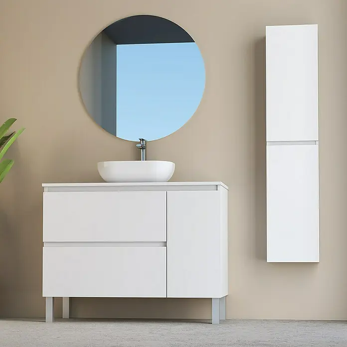 Conjunto de mueble de baño Oval - 100 cm, 4 piezas, Blanco, Mate - Foto ambiente