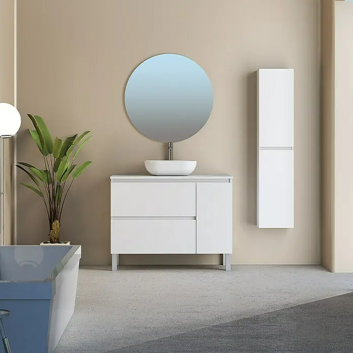 Conjunto de mueble de baño Oval - 100 cm, 4 piezas, Blanco, Mate - Foto ambiente