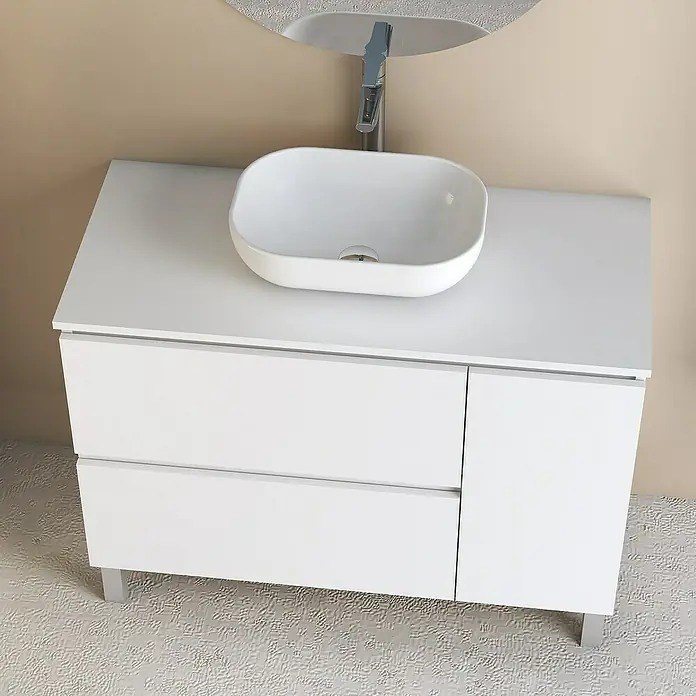 Conjunto de mueble de baño Oval - 100 cm, 4 piezas, Blanco, Mate - Foto ambiente