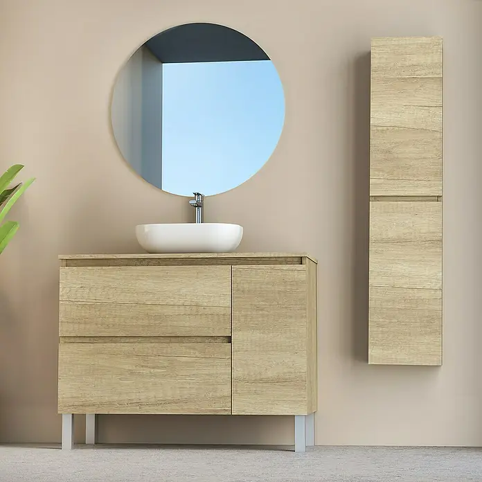 Conjunto de mueble de baño Oval - 100 cm, 4 piezas, Nature, Mate - Foto ambiente