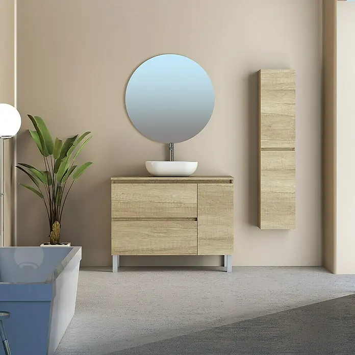 Conjunto de mueble de baño Oval - 100 cm, 4 piezas, Nature, Mate - Foto ambiente