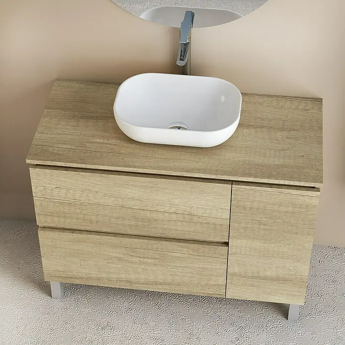 Conjunto de mueble de baño Oval - 100 cm, 4 piezas, Nature, Mate - Foto ambiente