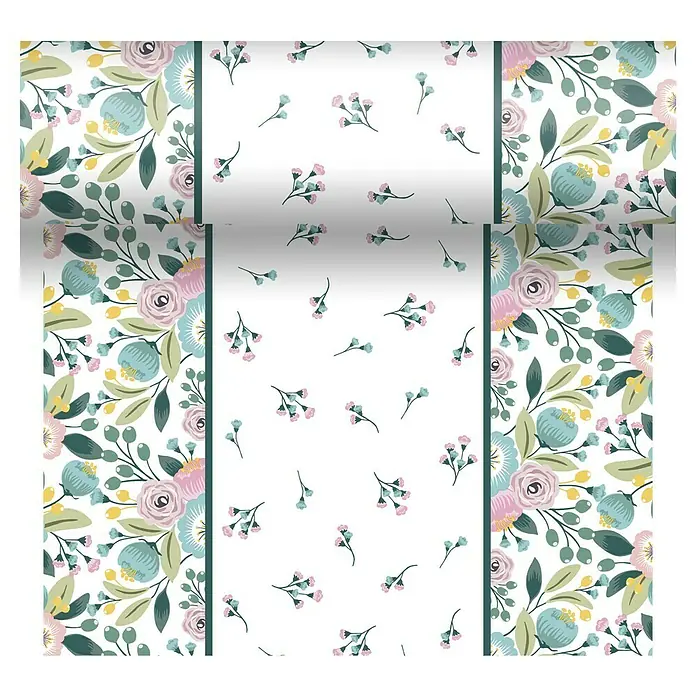 Duni Tischläufer Dunicel® 3 in 1 - 4,8 x 0,4 m, Blossoms - Draufsicht