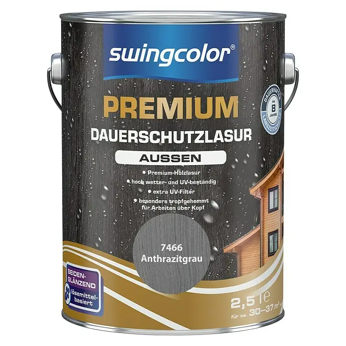 swingcolor Premium Dauerschutzlasur Metallic Design - Anthrazit, 2,5 l, Seidenglänzend, Lösemittelbasiert - Vorderansicht
