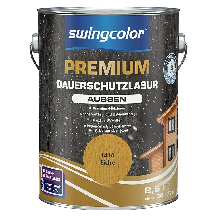 swingcolor Premium Dauerschutzlasur - Eiche, 2,5 l, Seidenglänzend, Lösemittelbasiert - Vorderansicht