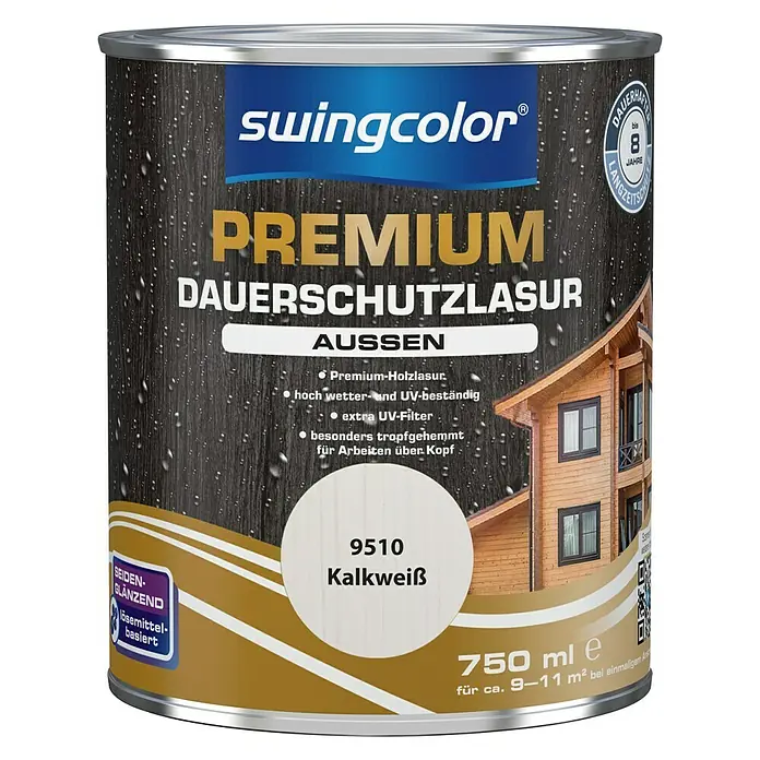 swingcolor Premium Dauerschutzlasur - Kalkweiß, 750 ml, Seidenglänzend, Lösemittelbasiert - Vorderansicht