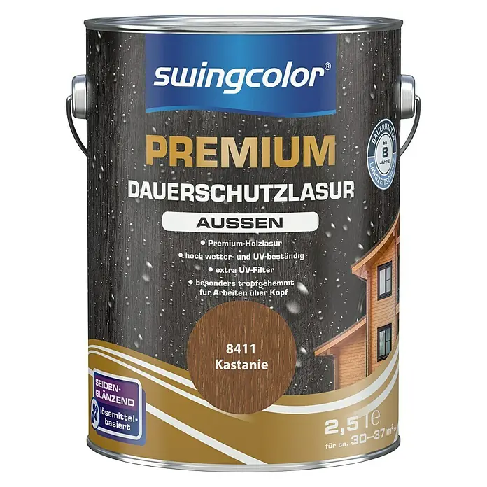 swingcolor Premium Dauerschutzlasur - Kastanie, 2,5 l, Seidenglänzend, Lösemittelbasiert - Vorderansicht