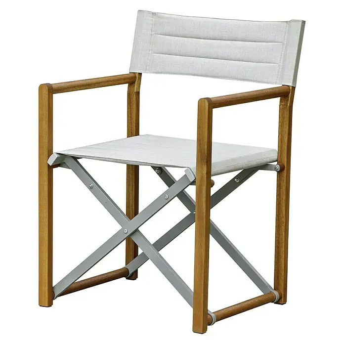 Sunfun Kathrin Gartenstuhl - B x T x H: 59,5 x 54 x 86,5 cm, Hellgrau, Teakbraun, Klappbar - Diagonale Ansicht