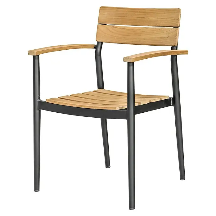 Sunfun Stapelsessel Melina - L x B x H: 57 x 60 x 85 cm, Aluminium, Teakbraun, Schwarz - Diagonale Ansicht