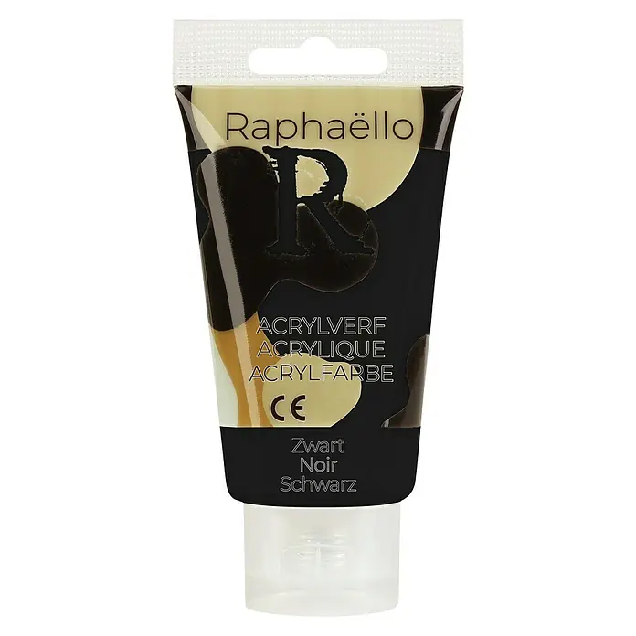 Raphaëllo Acrylverf - Zwart, 75 ml, Tube - Vooraanzicht