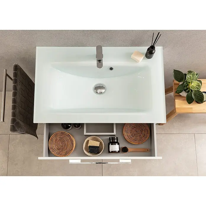 Camargue Stella Waschtischunterschrank - 79,4 x 48,9 x 55 cm, 2 Schubkästen, Ohne Beleuchtung, Weiß - Stimmungsaufnahme