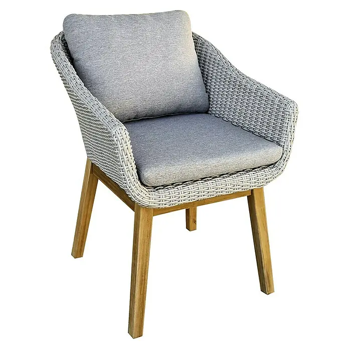 Sunfun Gartensessel Paula - B x T x H: 60 x 65 x 81 cm, Kunststoffgeflecht, Hellgrau, Braun - Diagonale Ansicht