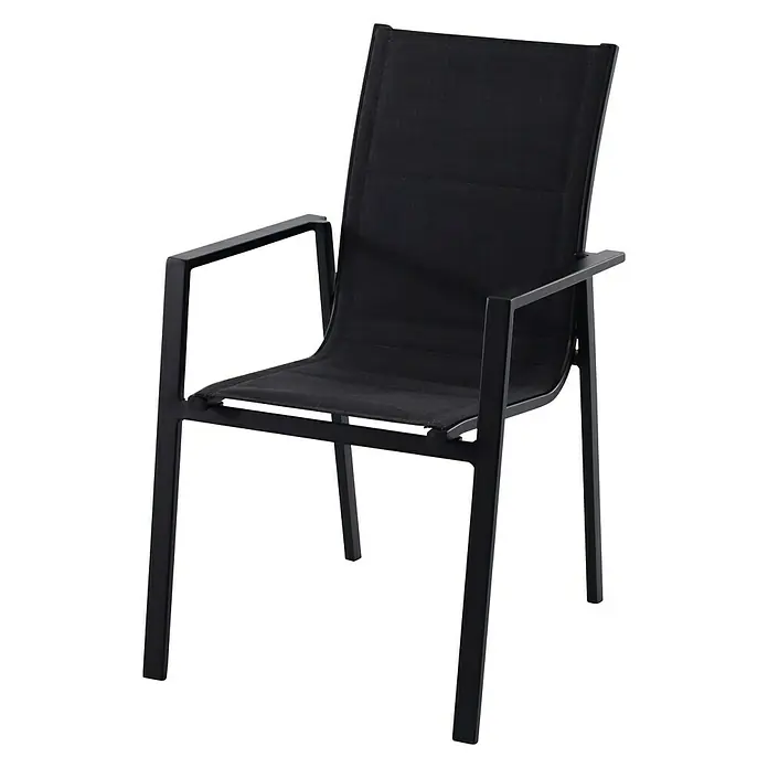 Sunfun Melina Vrtna fotelja koja se može slagati jedna na drugu - D x Š x V: 66 x 56,5 x 91 cm, Aluminij, Naslon od tekstila, Crne boje - Dijagonalni pogled