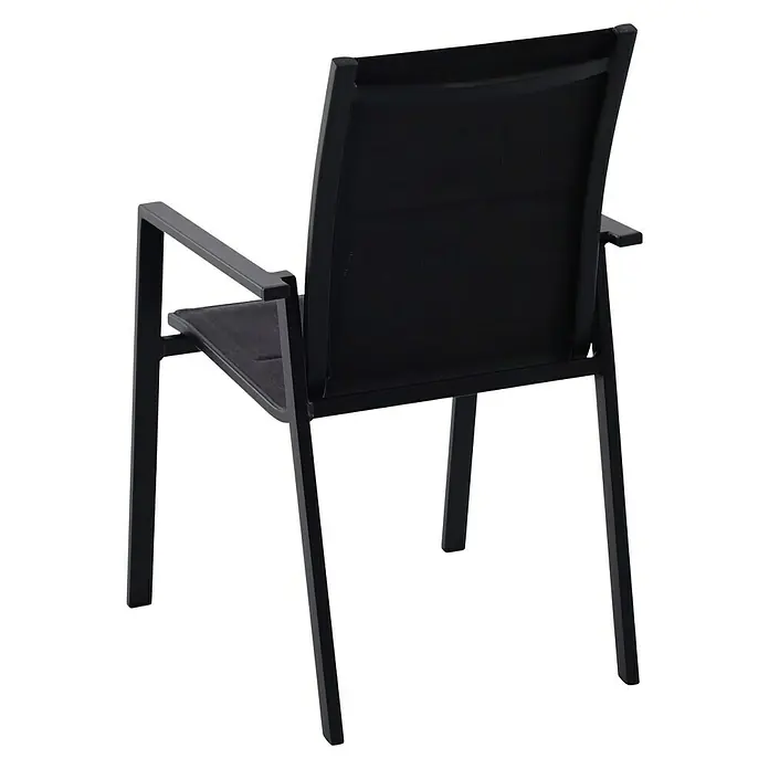 Sunfun Melina Vrtna fotelja koja se može slagati jedna na drugu - D x Š x V: 66 x 56,5 x 91 cm, Aluminij, Naslon od tekstila, Crne boje - Dijagonalni pogled
