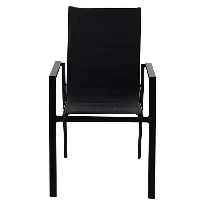 Sunfun Melina Vrtna fotelja koja se može slagati jedna na drugu - D x Š x V: 66 x 56,5 x 91 cm, Aluminij, Naslon od tekstila, Crne boje - Pogled sprijeda