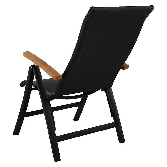 Sunfun Melina Sklopiva stolica s pozicijama - Š x D x V: 63 x 69 x 110 cm, tikovina/tekstil/aluminij, Crne boje, S podesivim naslonom za leđa - Dijagonalni pogled