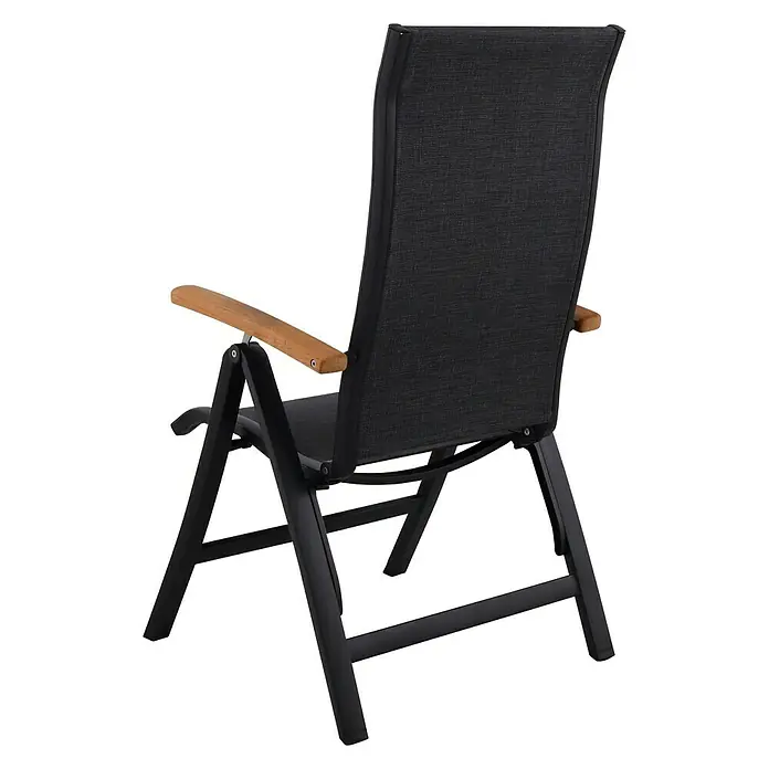 Sunfun Melina Sklopiva stolica s pozicijama - Š x D x V: 63 x 69 x 110 cm, tikovina/tekstil/aluminij, Crne boje, S podesivim naslonom za leđa - Dijagonalni pogled