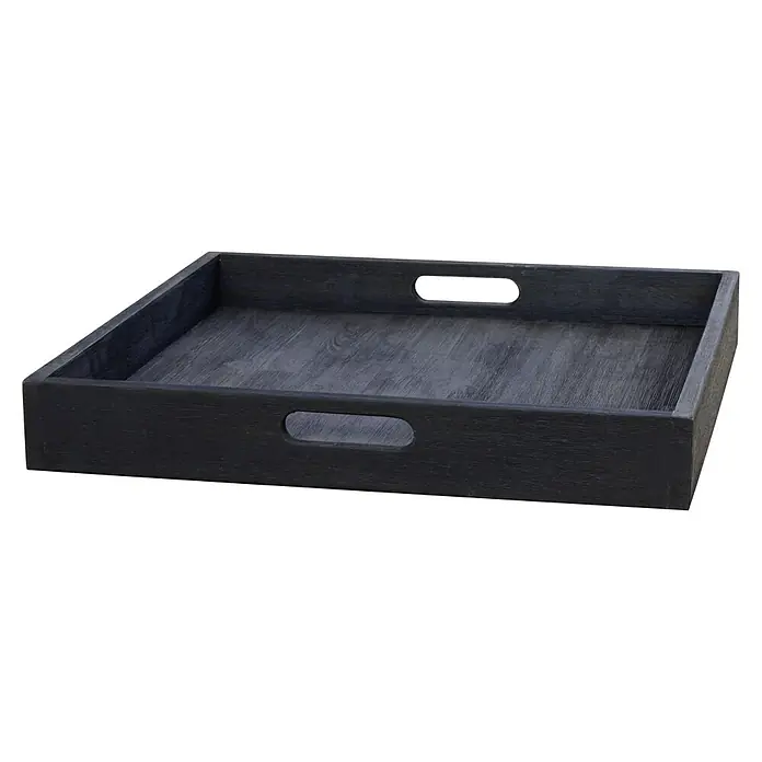 Sunfun Laura Tablett - 60 x 60 x 7 cm, Holz, Mattschwarz - Diagonale Ansicht