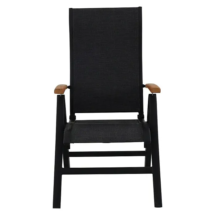 Sunfun Melina Sklopiva stolica s pozicijama - Š x D x V: 63 x 69 x 110 cm, tikovina/tekstil/aluminij, Crne boje, S podesivim naslonom za leđa - Pogled sprijeda