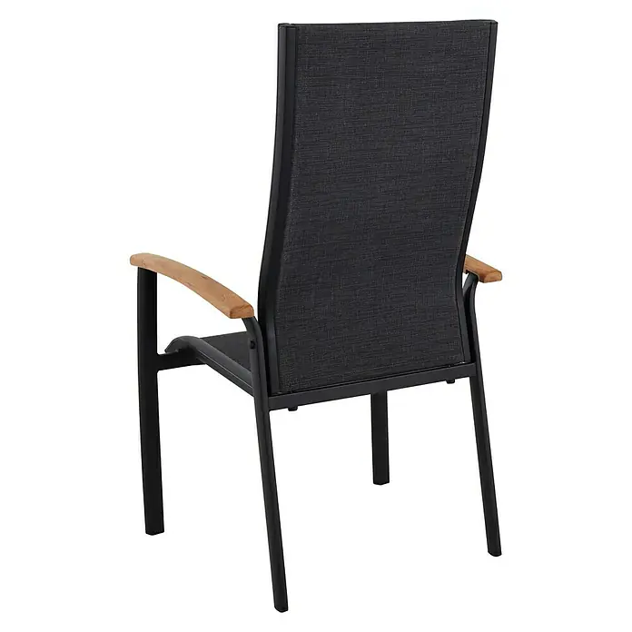 Sunfun Melina Vrtna fotelja koja se može slagati jedna na drugu - D x Š x V: 68 x 63 x 111 cm, Aluminij, Naslon od tekstila, Crne boje - Dijagonalni pogled