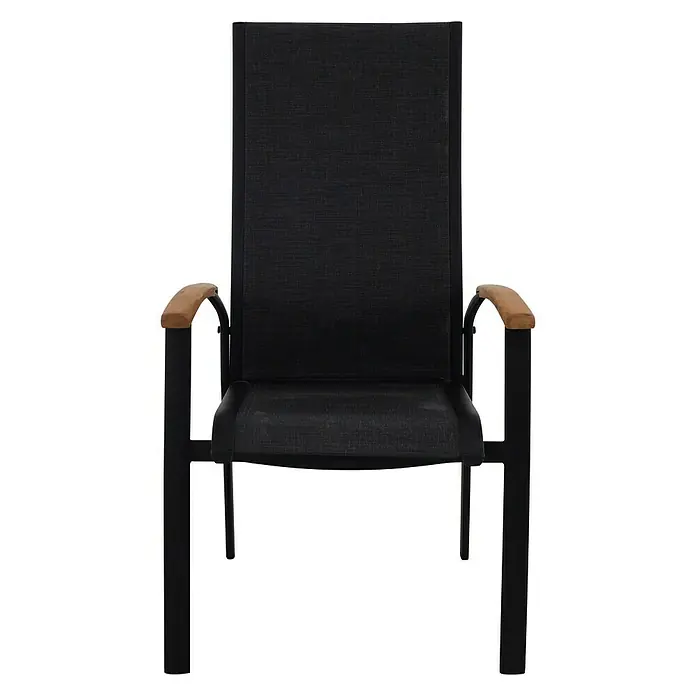 Sunfun Melina Vrtna fotelja koja se može slagati jedna na drugu - D x Š x V: 68 x 63 x 111 cm, Aluminij, Naslon od tekstila, Crne boje - Pogled sprijeda