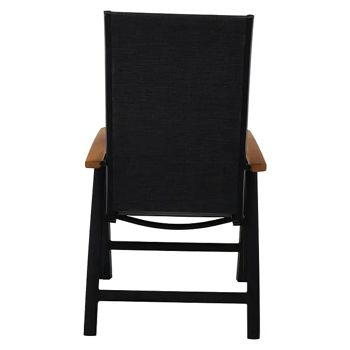 Sunfun Melina Sklopiva stolica s pozicijama - Š x D x V: 63 x 69 x 110 cm, tikovina/tekstil/aluminij, Crne boje, S podesivim naslonom za leđa - Pogled straga