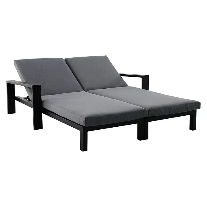 Sunfun Melina Sonnenliege - L x B x H: 206 x 162 x 51 cm, Schwarz, Dunkelgrau, Rückenlehne verstellbar - Diagonale Ansicht