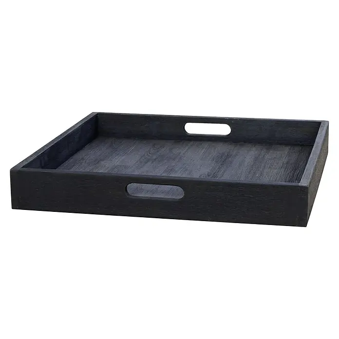 Sunfun Laura Tablett - 50 x 50 x 7 cm, Holz, Mattschwarz - Diagonale Ansicht
