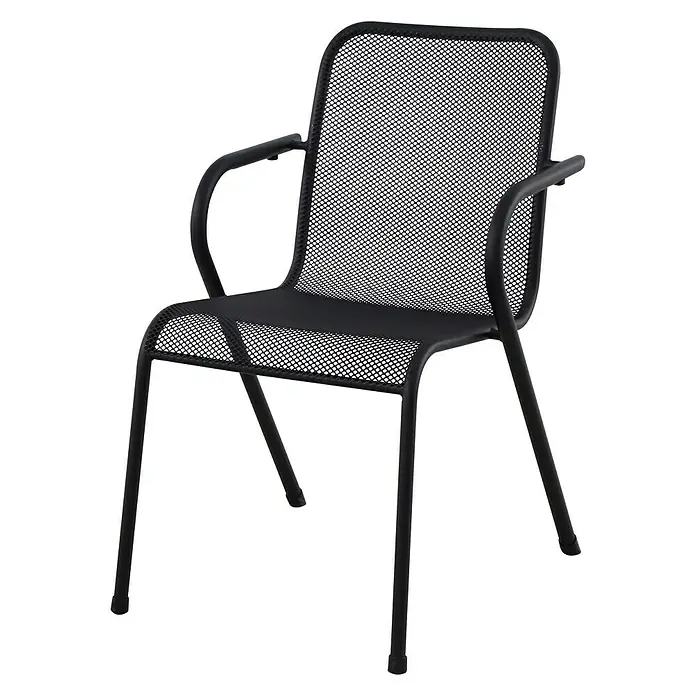 Sunfun Melina Stapelsessel - L x B x H: 66,5 x 52 x 82 cm, Schwarz, Stahl, Streckmetall - Diagonale Ansicht