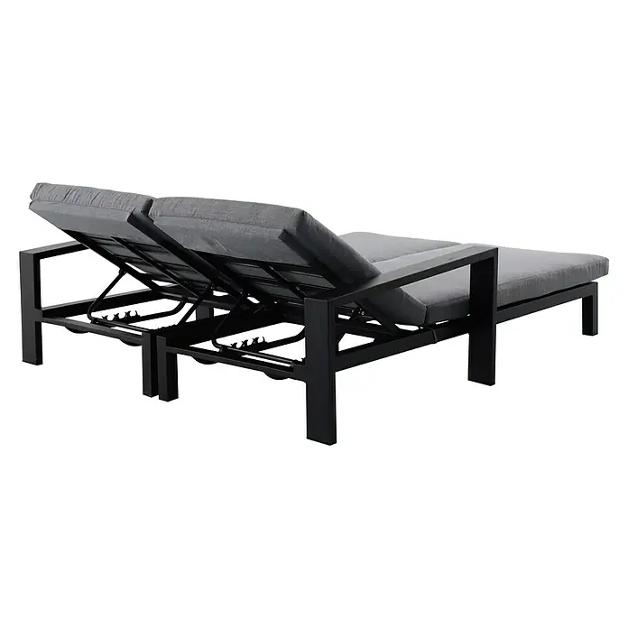 Sunfun Melina Sonnenliege - L x B x H: 206 x 162 x 51 cm, Schwarz, Dunkelgrau, Rückenlehne verstellbar - Diagonale Ansicht