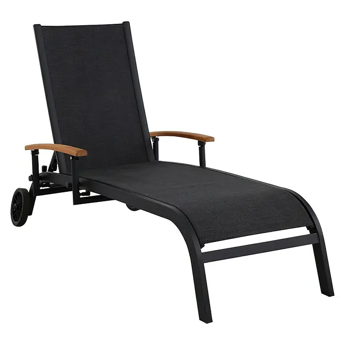 Sunfun Melina Liegestuhl - L x B x H: 174 x 74 x 100 cm, Textilene, Schwarz, Rückenlehne verstellbar - Diagonale Ansicht