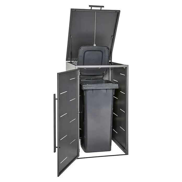 Mülltonnenbox - 67 x 81,5 cm, Stahl, Anthrazit - Diagonale Ansicht