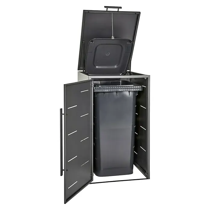 Mülltonnenbox - 67 x 81,5 cm, Stahl, Anthrazit - Diagonale Ansicht