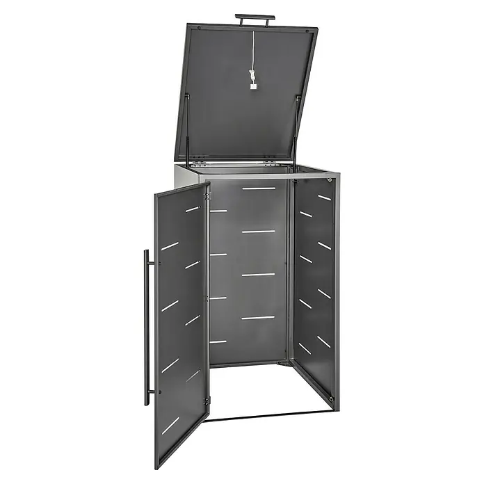 Mülltonnenbox - 67 x 81,5 cm, Stahl, Anthrazit - Diagonale Ansicht