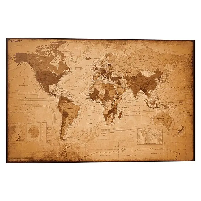 Decopanel - Weltkarte Antik Optik, B x H: 90 x 60 cm - Vorderansicht