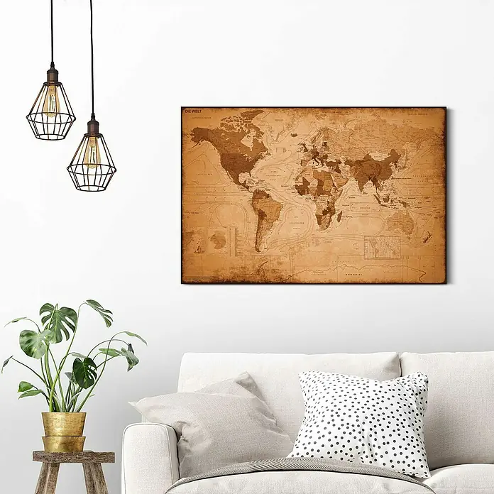 Decopanel - Weltkarte Antik Optik, B x H: 90 x 60 cm - Stimmungsaufnahme