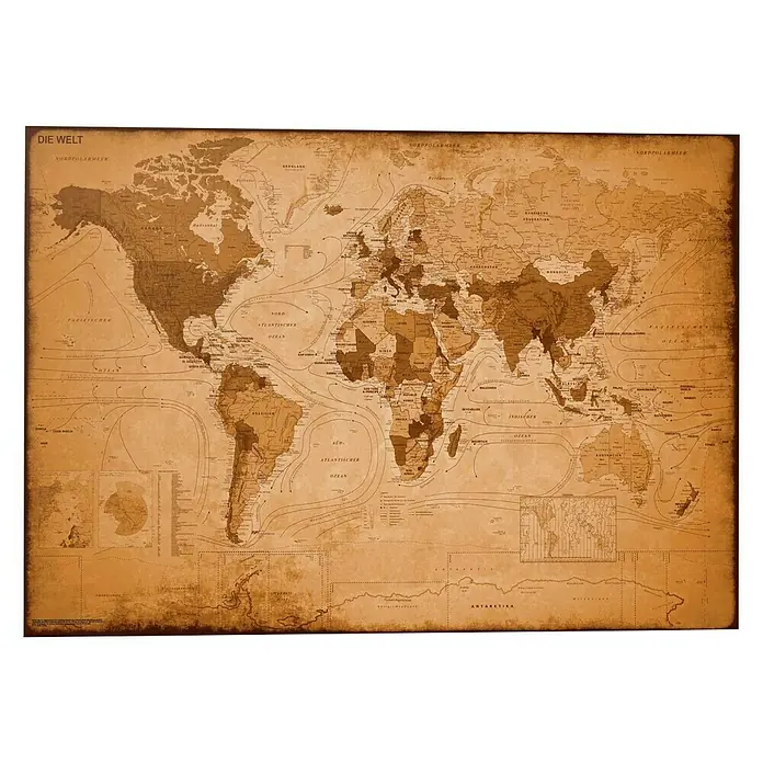 Decopanel - Weltkarte Antik Optik, B x H: 140 x 100 cm - Vorderansicht