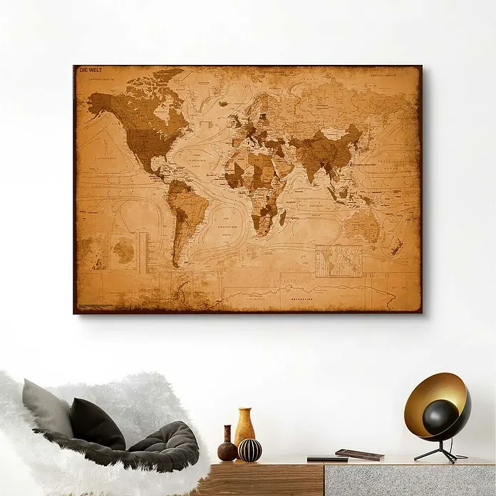 Decopanel - Weltkarte Antik Optik, B x H: 140 x 100 cm - Stimmungsaufnahme
