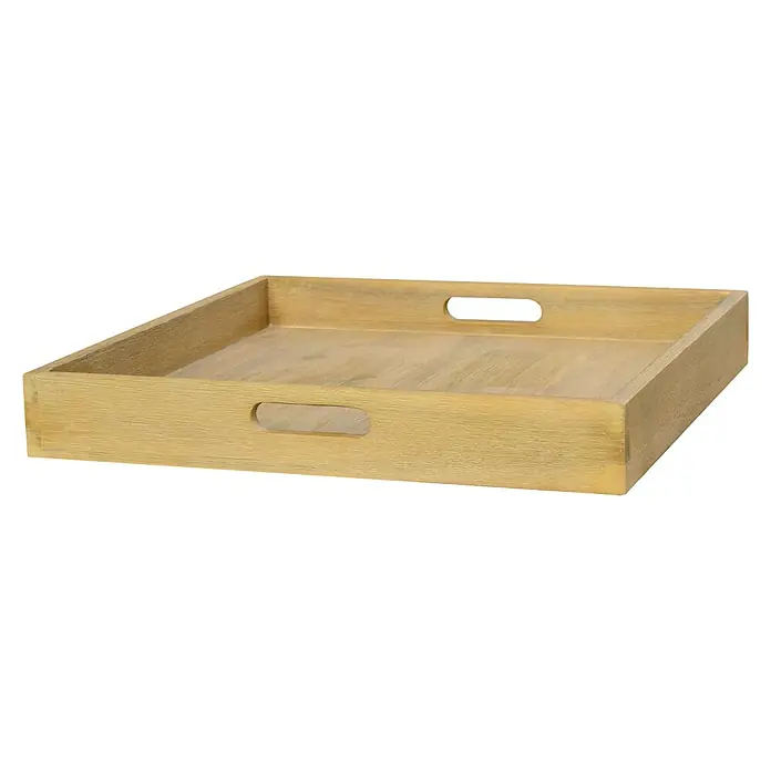 Sunfun Laura Tablett - 60 x 60 x 7 cm, Holz, Helles Teakholz - Diagonale Ansicht