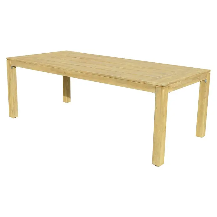 Sunfun Laura Gartentisch - L x B x H: 300 x 100 x 76 cm, Helles Teakholz - Diagonale Ansicht
