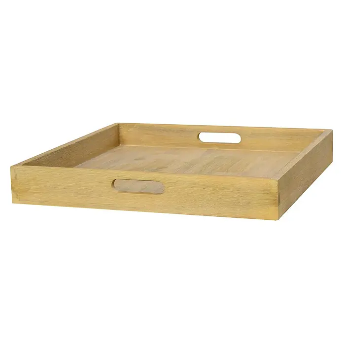Sunfun Laura Tablett - 50 x 50 x 7 cm, Holz, Helles Teakholz - Diagonale Ansicht