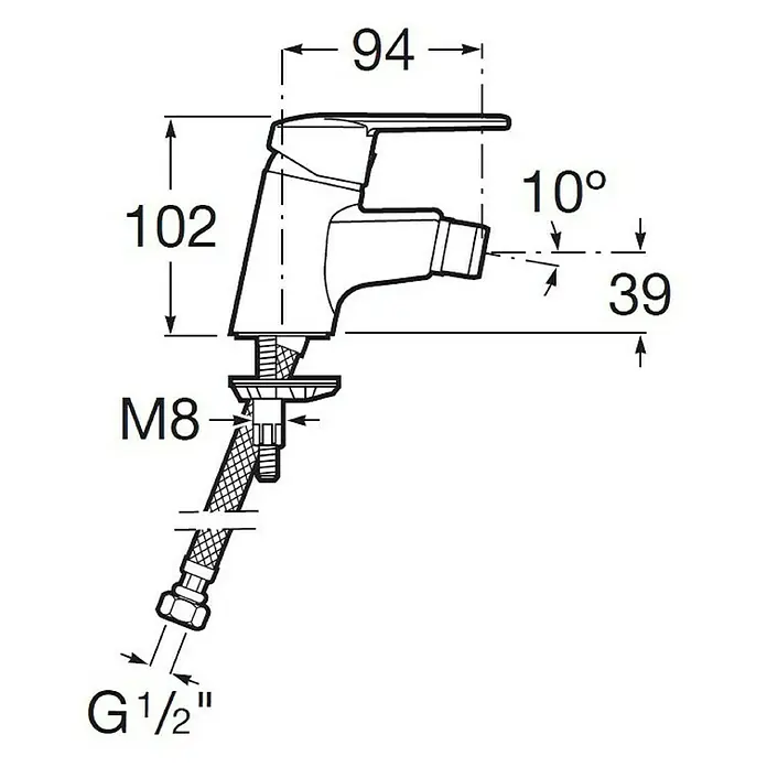 Roca Mitos Grifo monomando de bidé - Cromo, Brillante - Dibujo técnico