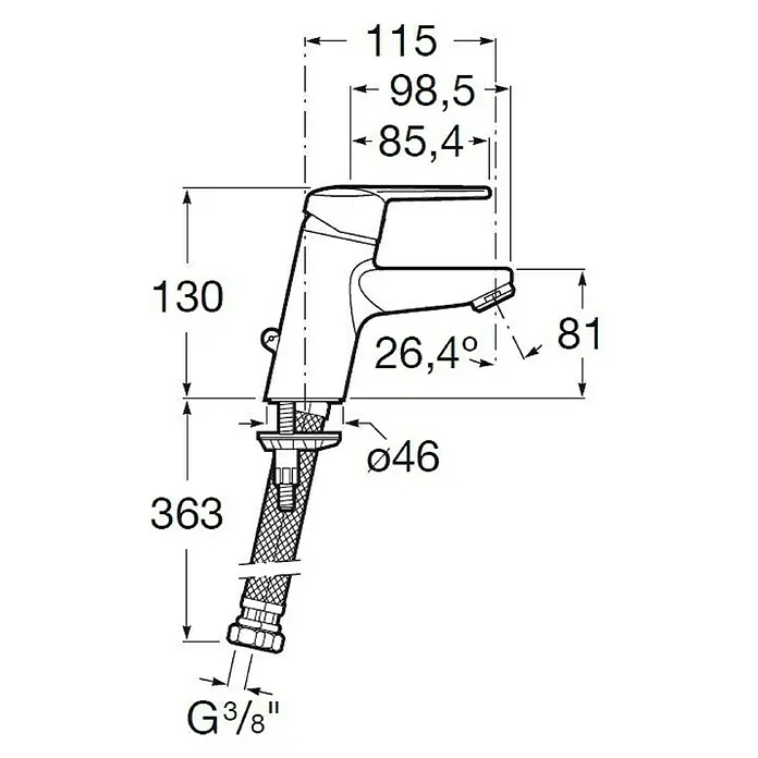 Roca Mitos Grifo de lavabo - Cromo - Dibujo técnico