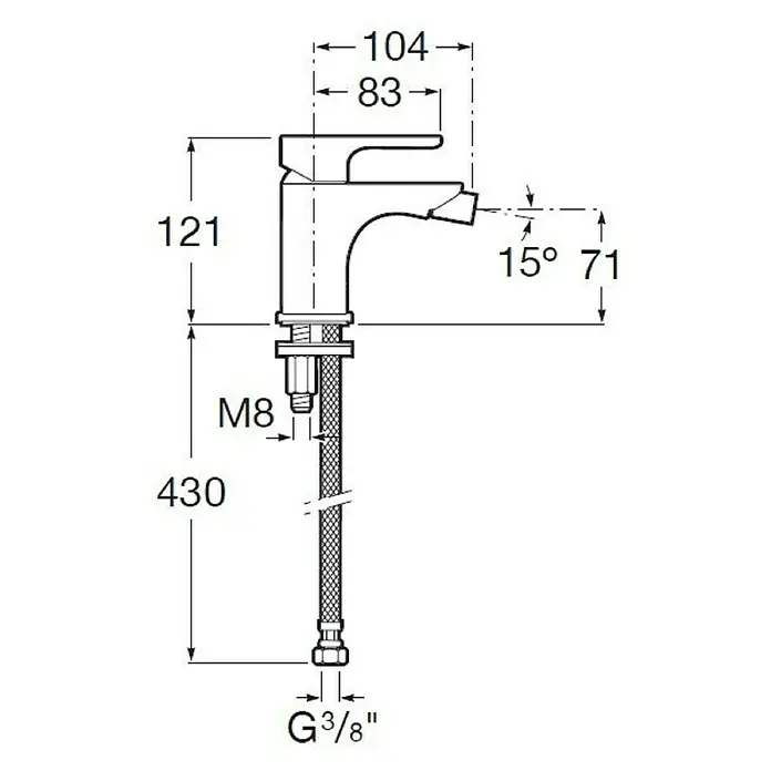 Roca Atis Grifo monomando de bidé - Cromo, Brillante - Dibujo técnico